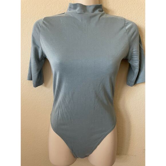 Femme X dfB Blue High Neck Back Zipper Short Sleeve Women's Bodysuit Size S - Picture 1 of 7